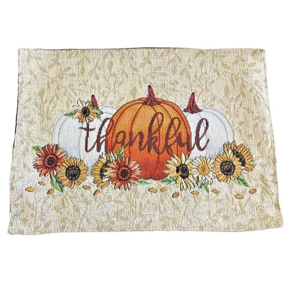 Thanksgiving Placemats Tapestry Thankful Sunflowers Fall Harvest 13x18